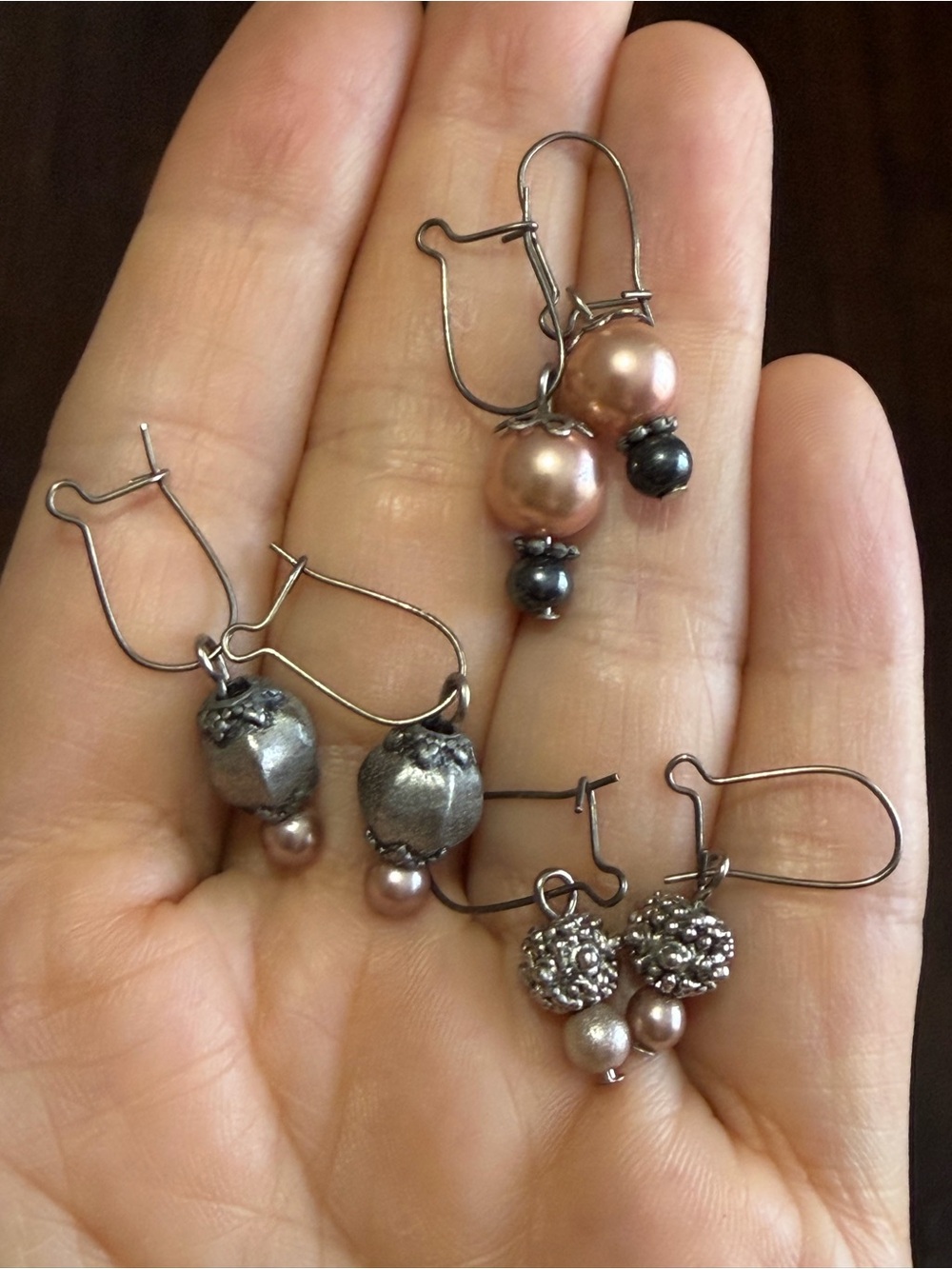 VTG Earring Set | 3 Pairs | Boho Pearl Mixed Metal Cluster Dangle Earrings